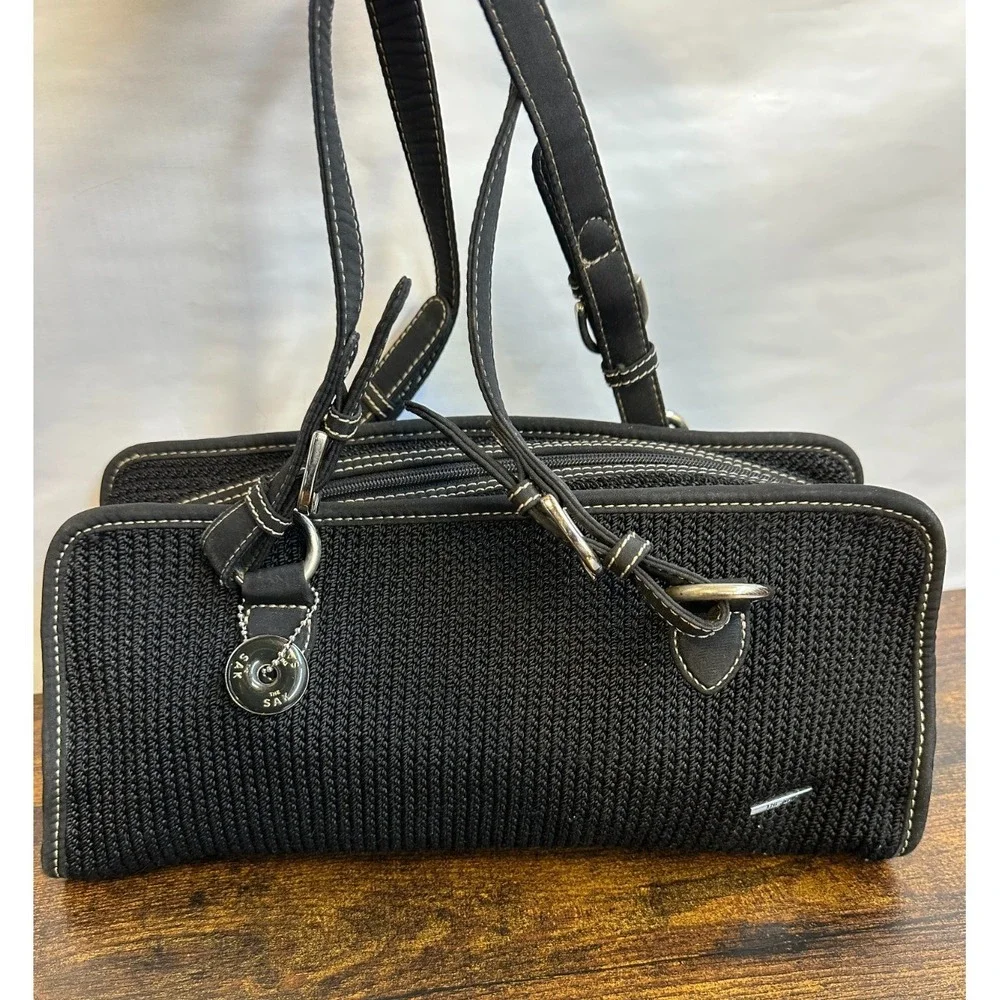 The Sak Black Crochet Shoulder Bag Silver Tone Hardware Woven Handbag Y2K Boho